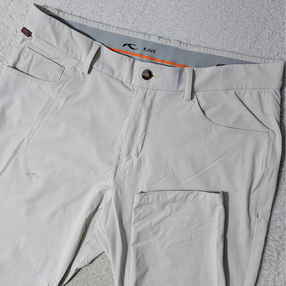 KJUS Iver 5-Pocket Pants Mens 33/32 Beige Stretch Tailored Fit Golf Trousers